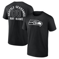 Seattle Seahawks Personalized Name & Number Monochrome T-Shirt - Black T-shirts