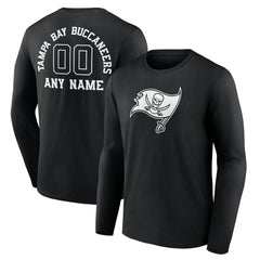 Tampa Bay Buccaneers Personalized Name & Number Monochrome Long Sleeve T-Shirt - Black T-shirts