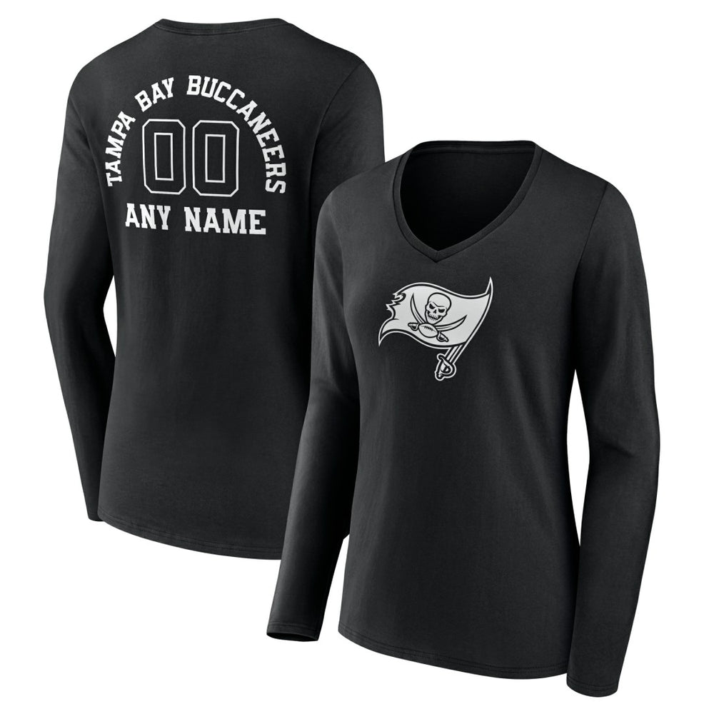 Tampa Bay Buccaneers Women's Personalized Name & Number Monochrome Long Sleeve V-Neck T-Shirt - Black T-shirts
