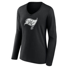 Tampa Bay Buccaneers Women's Personalized Name & Number Monochrome Long Sleeve V-Neck T-Shirt - Black T-shirts