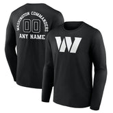 Washington Commanders Personalized Name & Number Monochrome Long Sleeve T-Shirt - Black T-shirts