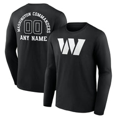 Washington Commanders Personalized Name & Number Monochrome Long Sleeve T-Shirt - Black T-shirts