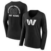 Washington Commanders Women's Personalized Name & Number Monochrome Long Sleeve V-Neck T-Shirt - Black T-shirts