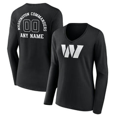Washington Commanders Women's Personalized Name & Number Monochrome Long Sleeve V-Neck T-Shirt - Black T-shirts