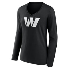 Washington Commanders Women's Personalized Name & Number Monochrome Long Sleeve V-Neck T-Shirt - Black T-shirts