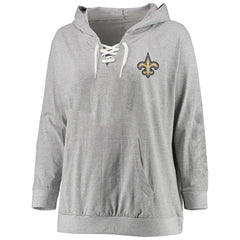 New Orleans Saints Women's Plus Size Lace-up Pullover Hoodie - Heather Gray Hoodies