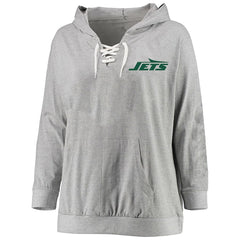 New York Jets Women's Plus Size Lace-up Pullover Hoodie - Heather Gray Hoodies