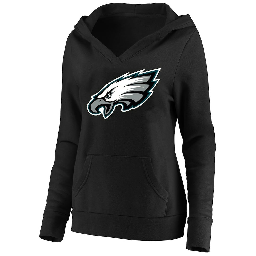 Philadelphia Eagles Women's Plus Size V-Neck Pullover Hoodie - Black Hoodies