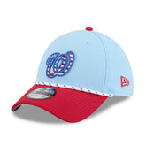 Washington Nationals New Era 2025 Fourth of July 39THIRTY Flex Hat - Light Blue/Red Hats