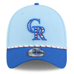 Colorado Rockies New Era 2025 Fourth of July 39THIRTY Flex Hat - Light Blue/Blue Hats