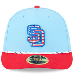San Diego Padres New Era 2025 Fourth of July Low Profile 59FIFTY Fitted Hat - Light Blue/Red Hats