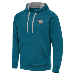 Jacksonville Jaguars Antigua Brushed Carbon Victory Pullover Hoodie - Teal Hoodies