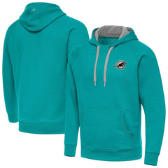 Miami Dolphins Antigua Brushed Carbon Victory Pullover Hoodie - Aqua Hoodies