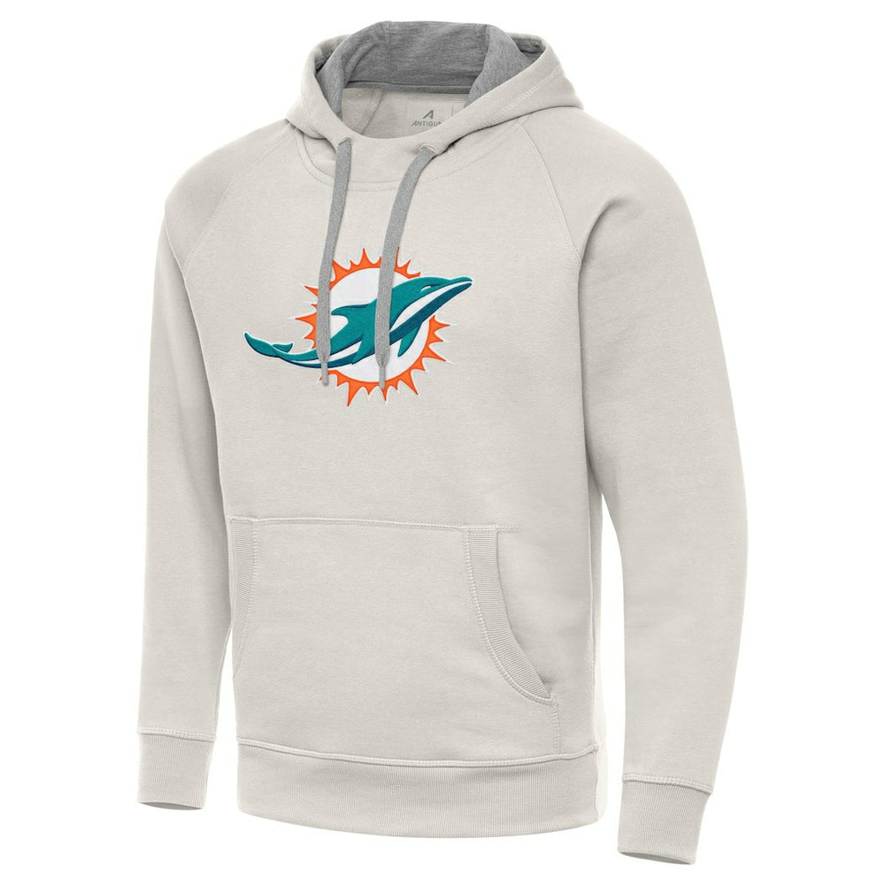 Miami Dolphins Antigua Victory Raglan Pullover Hoodie - Cream Hoodies