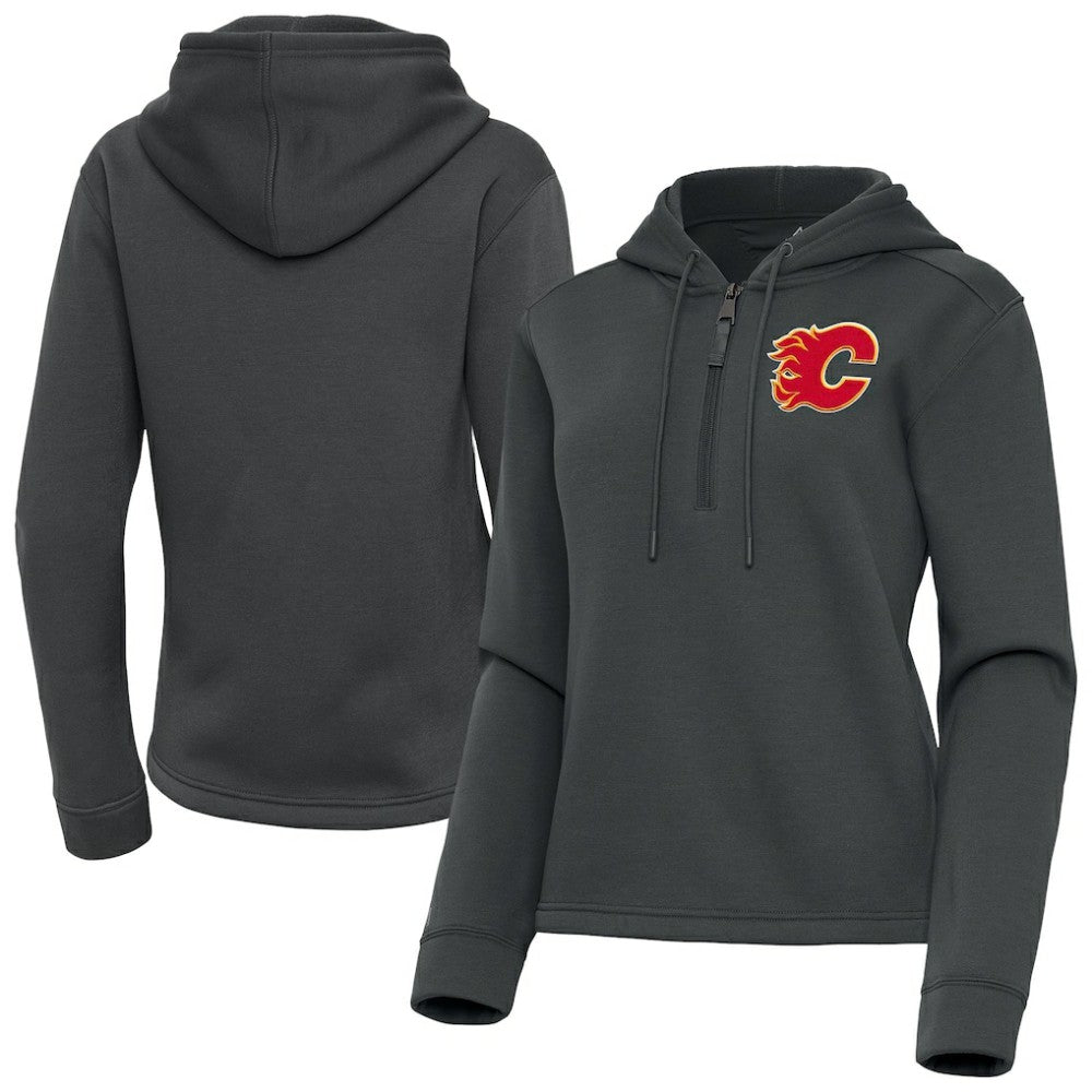 Calgary Flames Antigua Women's Contemporary Quarter-Zip Hoodie - Pewter | US 202370502