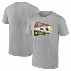 Minnesota Vikings vs. Green Bay Packers Border Battle Pennant T-Shirt - Heather Gray T-shirts