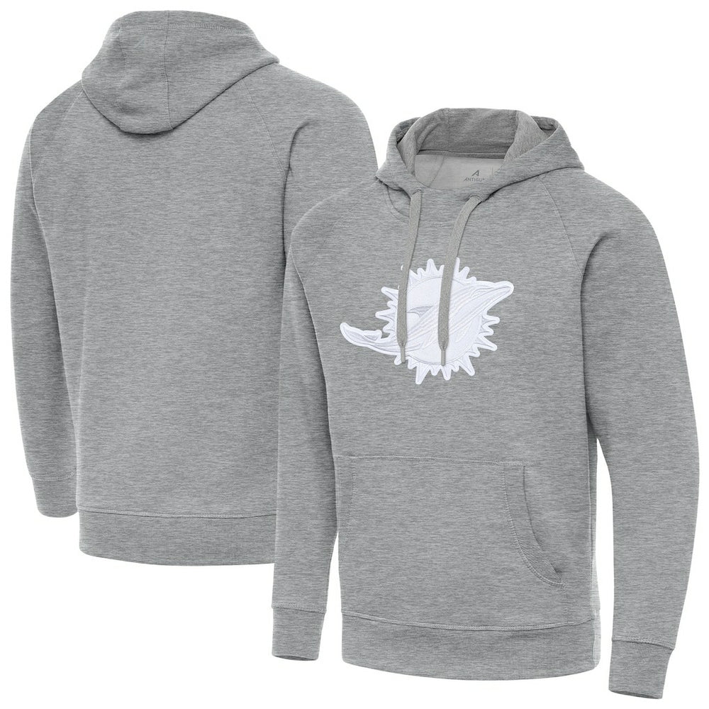 Miami Dolphins Antigua Victory Pullover Hoodie - Heather Gray Hoodies