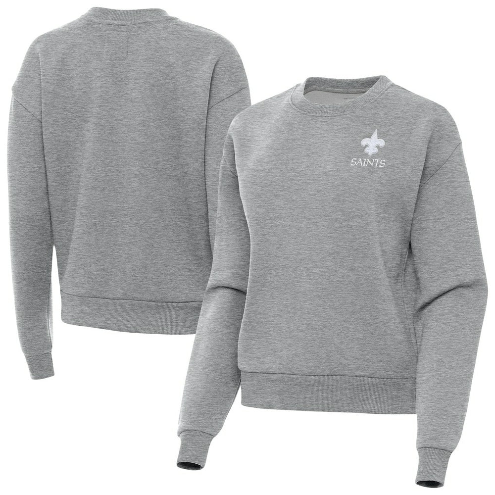 New Orleans Saints Antigua Women's Victory Crew Pullover Sweatshirt - Heather Gray Pullover