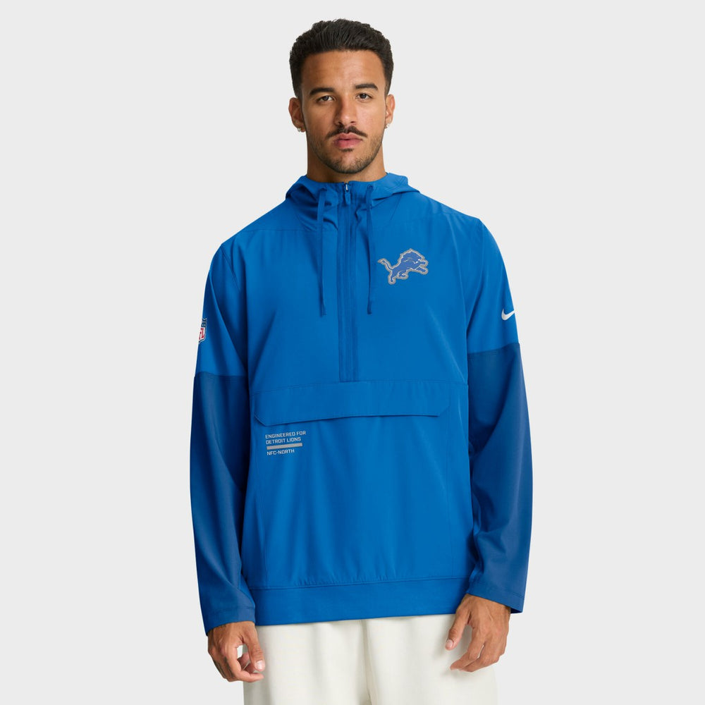 Detroit Lions Sideline Anorak Half-Zip Hoodie Jacket - Blue Hoodies