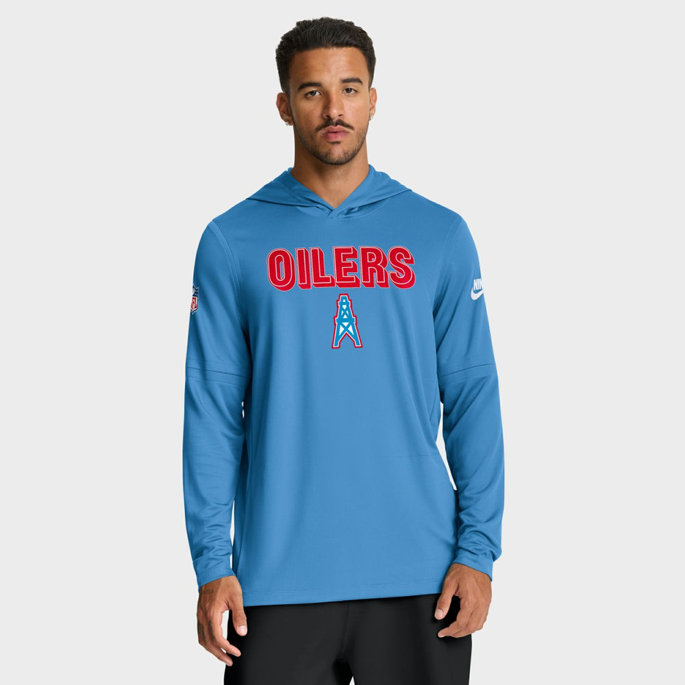 Tennessee Titans Sideline Oilers Throwback Dri-FIT Long Sleeve Hoodie T-Shirt - Light Blue Hoodies