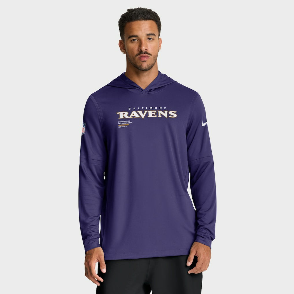 Baltimore Ravens Sideline Pure Fury Performance Long Sleeve Hoodie T-Shirt - Purple Hoodies