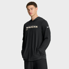Baltimore Ravens Sideline Pure Fury Performance Long Sleeve Hoodie T-Shirt - Black Hoodies