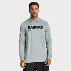 Las Vegas Raiders Sideline Pure Fury Performance Long Sleeve Hoodie T-Shirt - Silver Hoodies