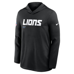 Detroit Lions Sideline Pure Fury Performance Long Sleeve Hoodie T-Shirt - Black Hoodies