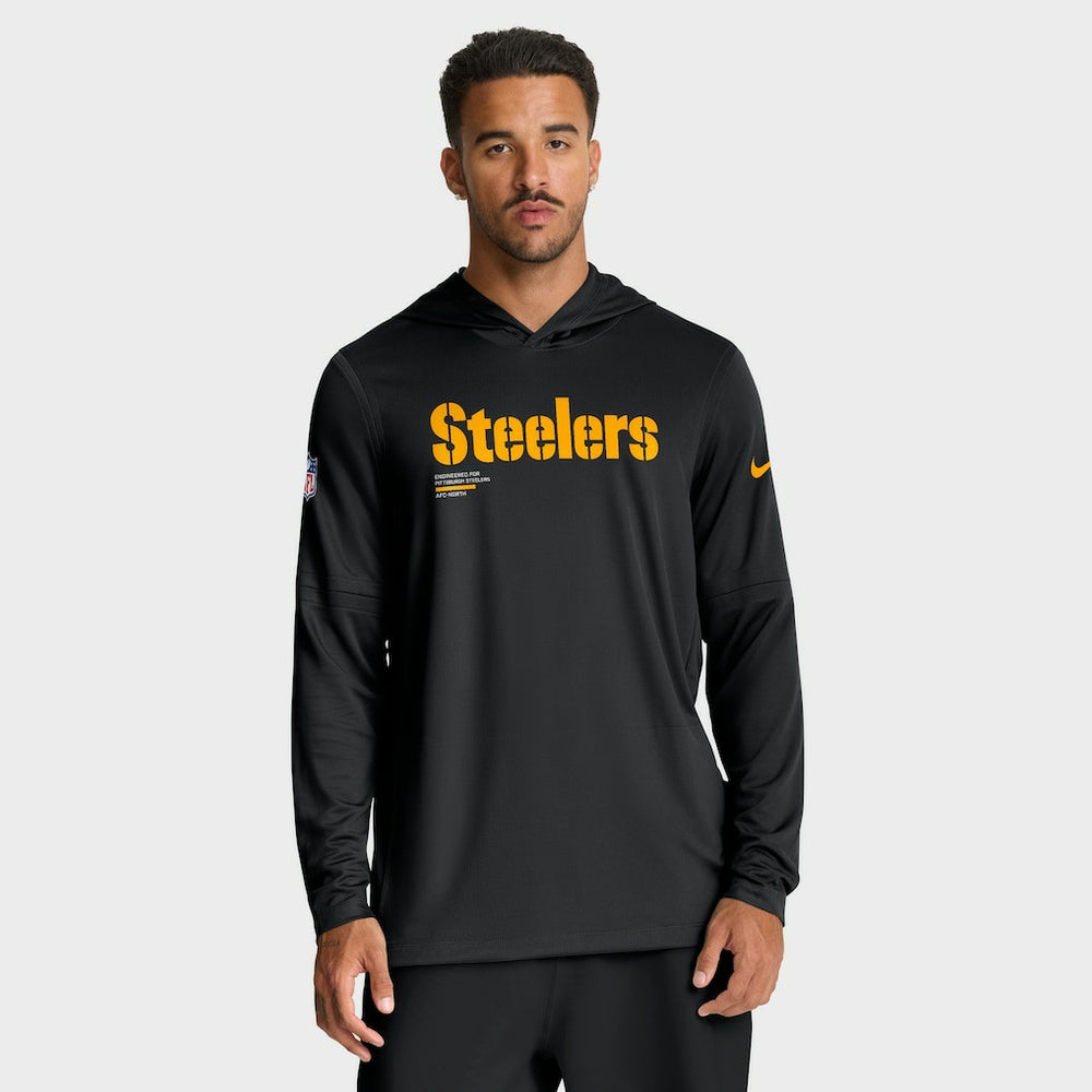 Pittsburgh Steelers Big & Tall Sideline Dri-FIT Long Sleeve Hoodie T-Shirt - Black Hoodies