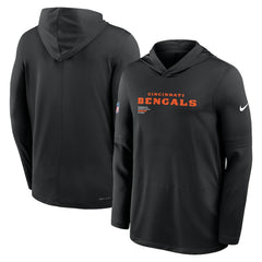Cincinnati Bengals Big & Tall Sideline Dri-FIT Long Sleeve Hoodie T-Shirt - Black Hoodies