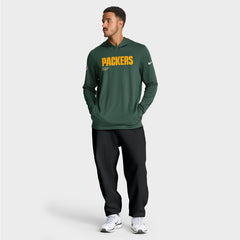 Green Bay Packers Big & Tall Sideline Dri-FIT Long Sleeve Hoodie T-Shirt - Green Hoodies