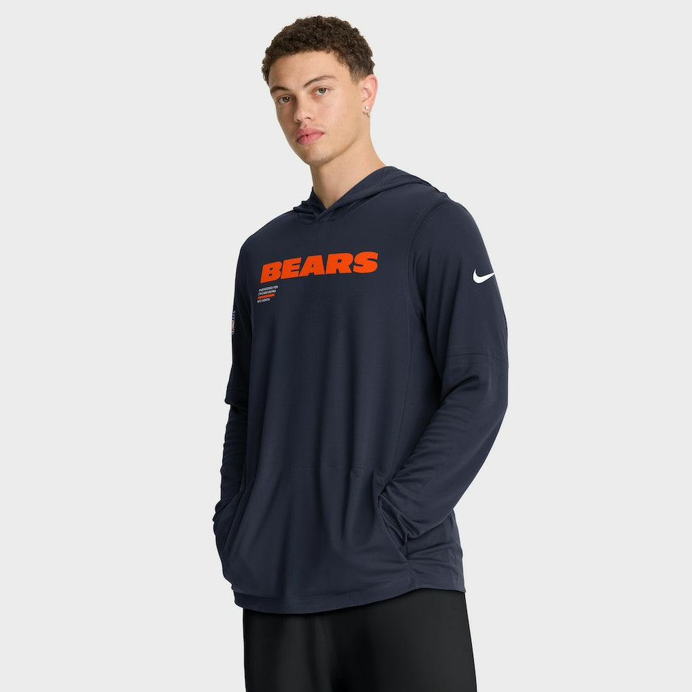 Chicago Bears Big & Tall Sideline Dri-FIT Long Sleeve Hoodie T-Shirt - Navy Hoodies