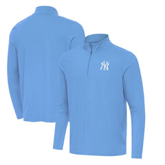 New York Yankees Antigua Intent Quarter-Zip Top - Powder Blue Tops