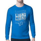 Detroit Lions Starter Four Team Name Retro Logo Long Sleeve T-Shirt - Blue T-shirts