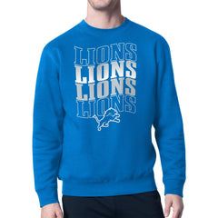 Detroit Lions Starter Four Team Name Logo Pullover Hoodie - Blue Hoodies