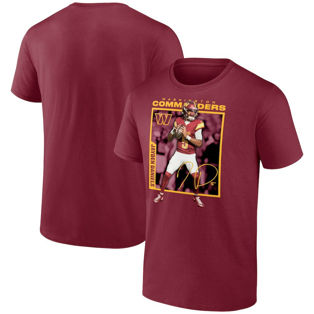 Jayden Daniels Washington Commanders Player Frame T-Shirt - Burgundy T-shirts