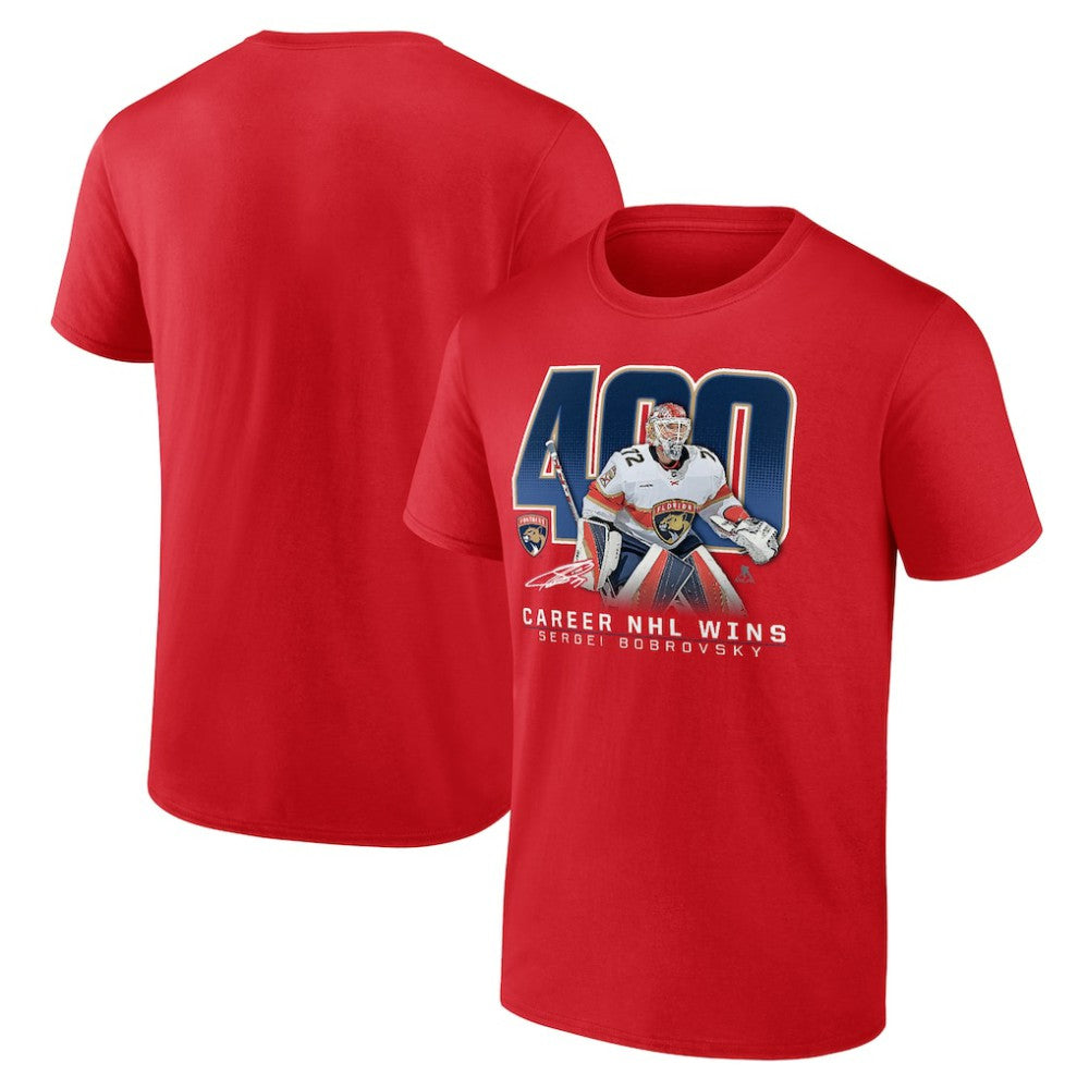 Sergei Bobrovsky Florida Panthers 400 Career Wins T-Shirt - Red | US 202441136