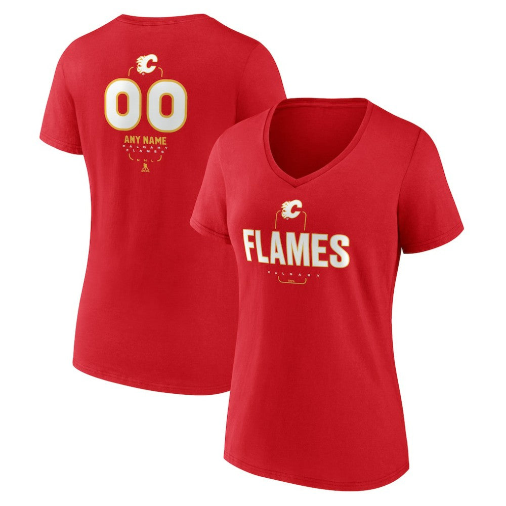 Calgary Flames Women's Personalized Name & Number Midfielder V-Neck T-Shirt - Red | US 202441146