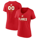 Calgary Flames Women's Personalized Name & Number Midfielder V-Neck T-Shirt - Red | US 202441146