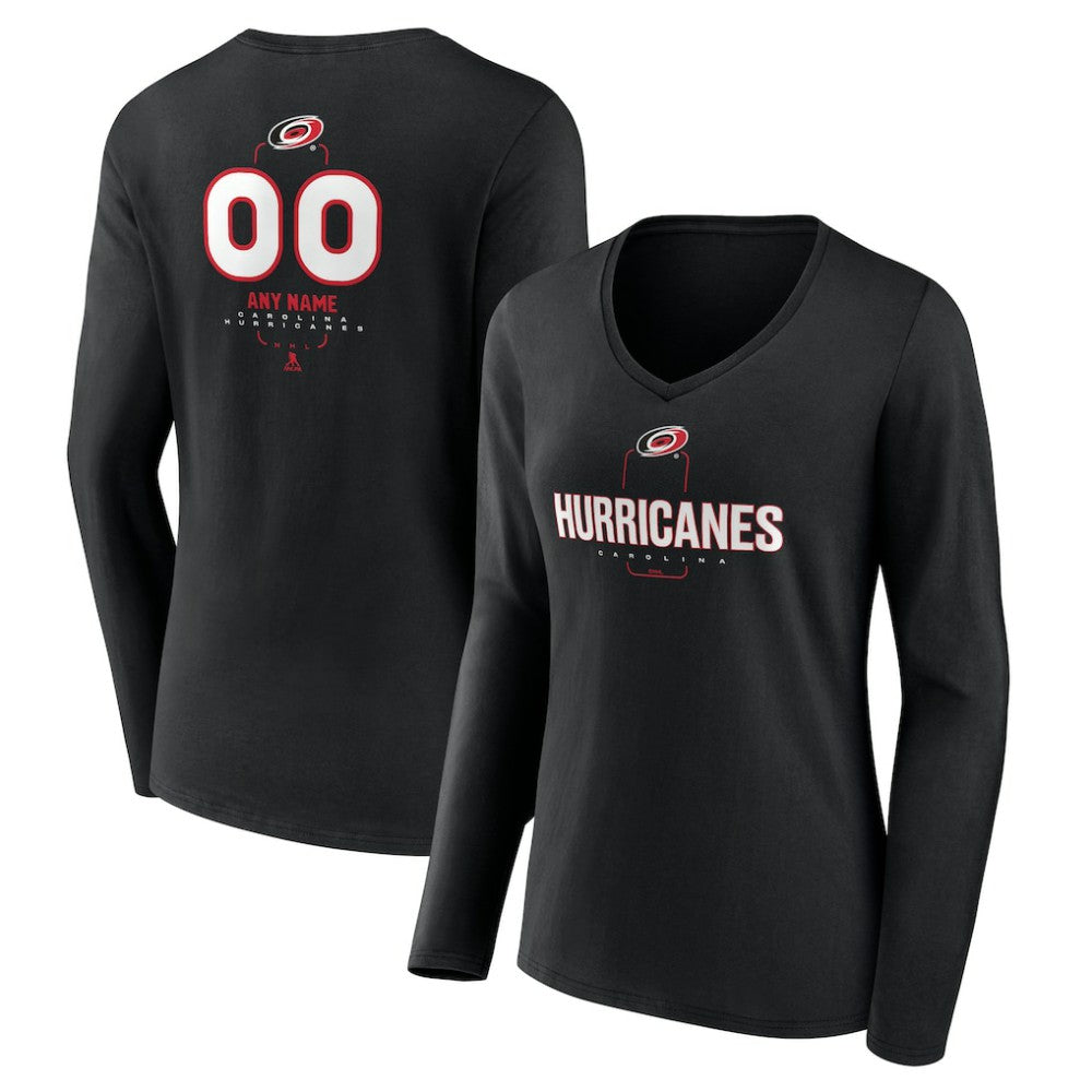 Carolina Hurricanes Women's Personalized Name & Number Midfielder Long Sleeve V-Neck T-Shirt - Black | US 202441343