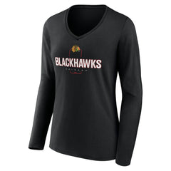 Chicago Blackhawks Women's Personalized Name & Number Midfielder Long Sleeve V-Neck T-Shirt - Black | US 202441348