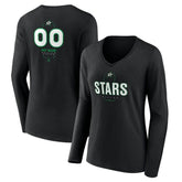 Dallas Stars Women's Personalized Name & Number Midfielder Long Sleeve V-Neck T-Shirt - Black | US 202441353