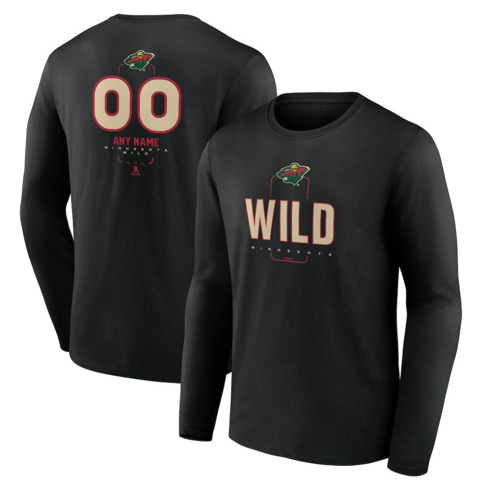 Minnesota Wild Personalized Name & Number Midfielder Long Sleeve T-Shirt - Black | US 202441355