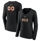 Minnesota Wild Women's Personalized Name & Number Midfielder Long Sleeve V-Neck T-Shirt - Black | US 202441358