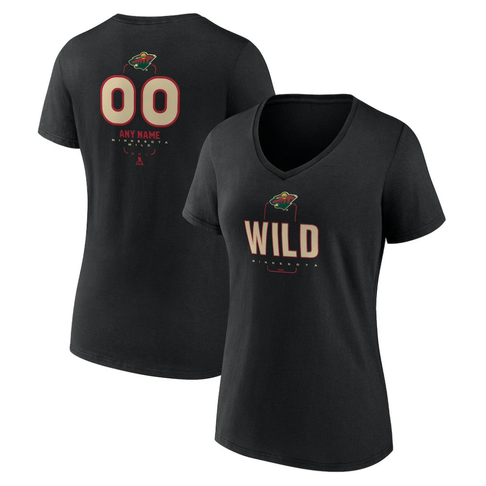 Minnesota Wild Women's Personalized Name & Number Midfielder V-Neck T-Shirt - Black | US 202441359