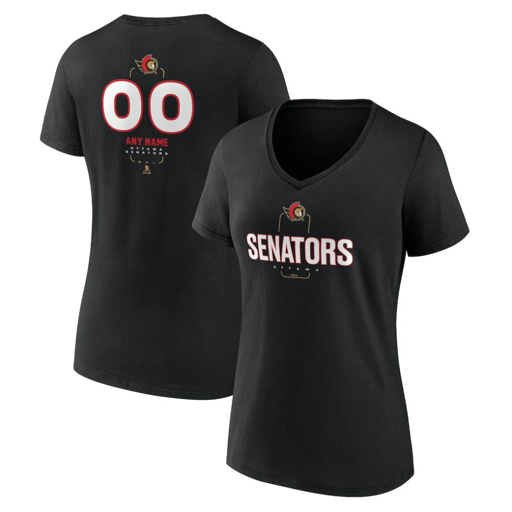Ottawa Senators Women's Personalized Name & Number Midfielder V-Neck T-Shirt - Black | US 202441369