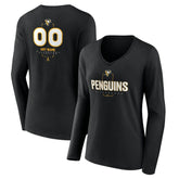Pittsburgh Penguins Women's Personalized Name & Number Midfielder Long Sleeve V-Neck T-Shirt - Black | US 202441378
