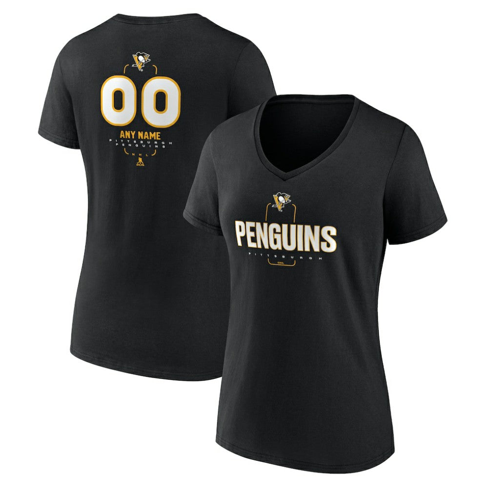 Pittsburgh Penguins Women's Personalized Name & Number Midfielder V-Neck T-Shirt - Black | US 202441379