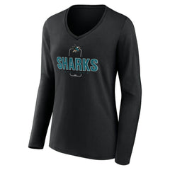 San Jose Sharks Women's Personalized Name & Number Midfielder Long Sleeve V-Neck T-Shirt - Black | US 202441383