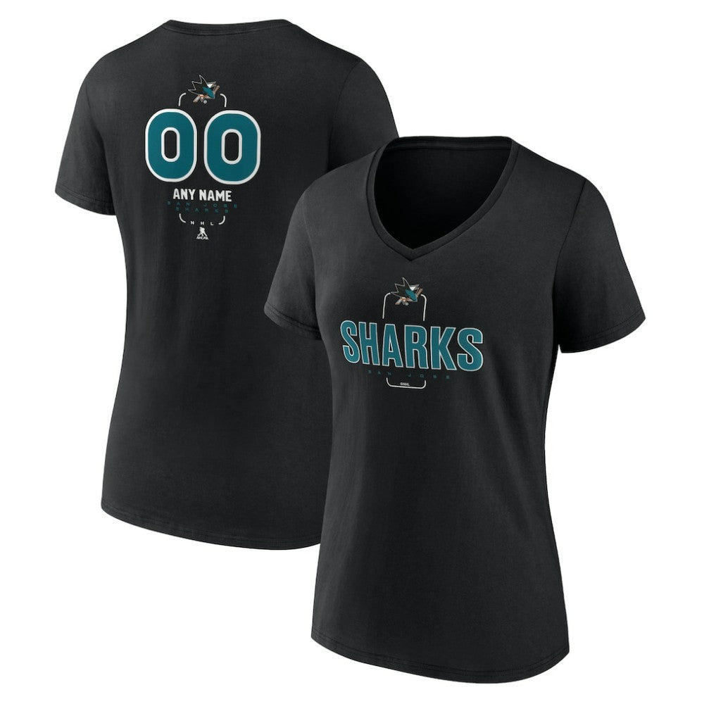 San Jose Sharks Women's Personalized Name & Number Midfielder V-Neck T-Shirt - Black | US 202441384